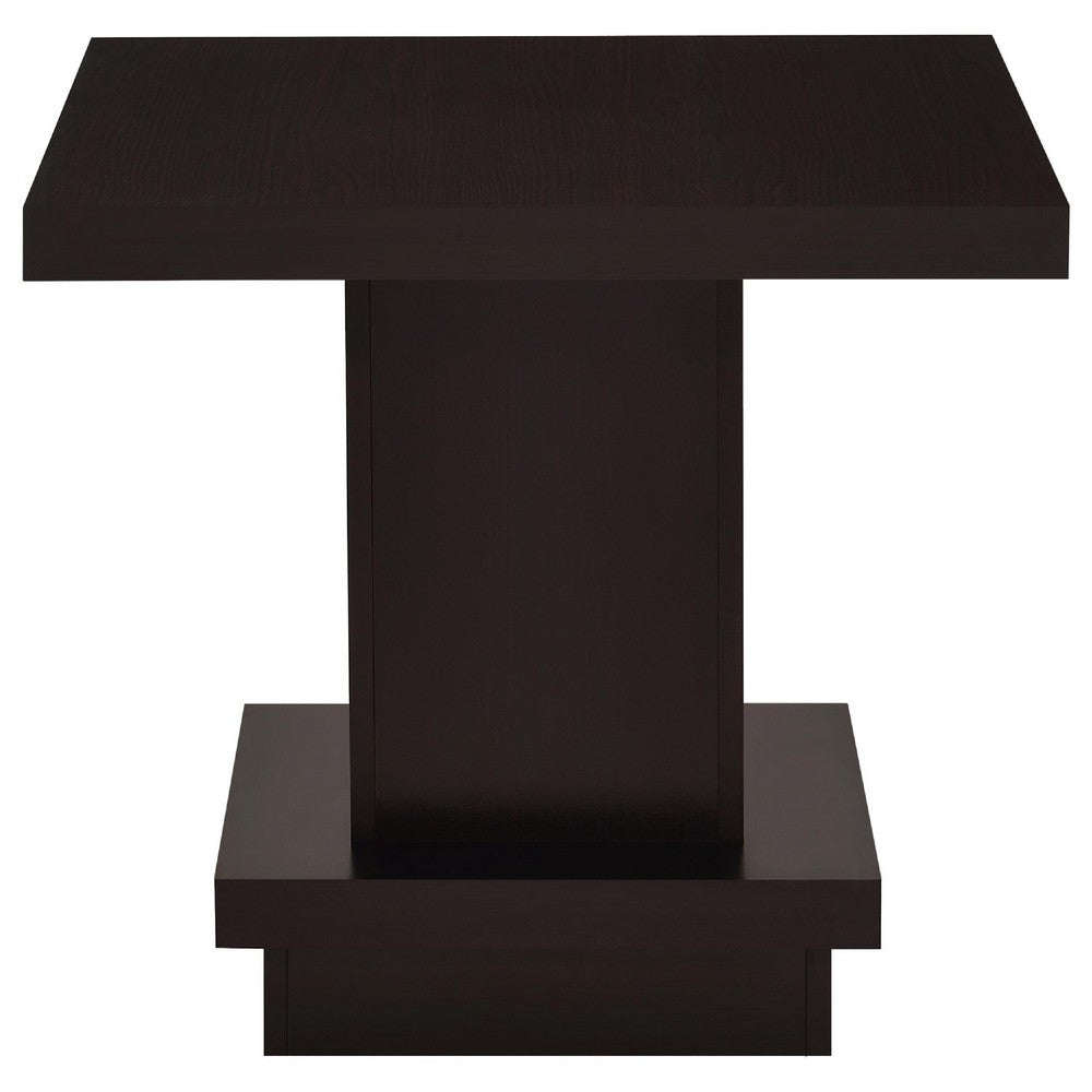 Reese 3Pc Square Coffee and End Tables Set | Tiered Design | Brown Wood