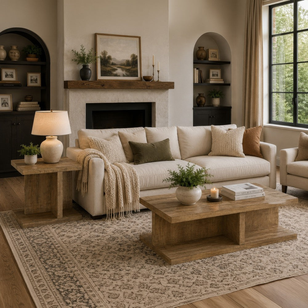 Chet 2Pc Coffee & End Table Set | Open Cube Base | Distressed Mango Wood