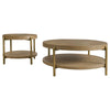 Fij 2Pc Round Coffee and End Table Set | Lower Rattan Shelf | Brown Wood