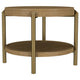 Fij 2Pc Round Coffee and End Table Set | Lower Rattan Shelf | Brown Wood