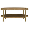 Fij 2Pc Round Coffee and End Table Set | Lower Rattan Shelf | Brown Wood