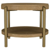 Fij 2Pc Round Coffee and End Table Set | Lower Rattan Shelf | Brown Wood