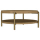 Fij 2Pc Round Coffee and End Table Set | Lower Rattan Shelf | Brown Wood