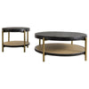 Fij 2Pc Round Coffee and End Table Set | Lower Rattan Shelf | Black Wood