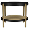 Fij 2Pc Round Coffee and End Table Set | Lower Rattan Shelf | Black Wood