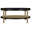 Fij 2Pc Round Coffee and End Table Set | Lower Rattan Shelf | Black Wood