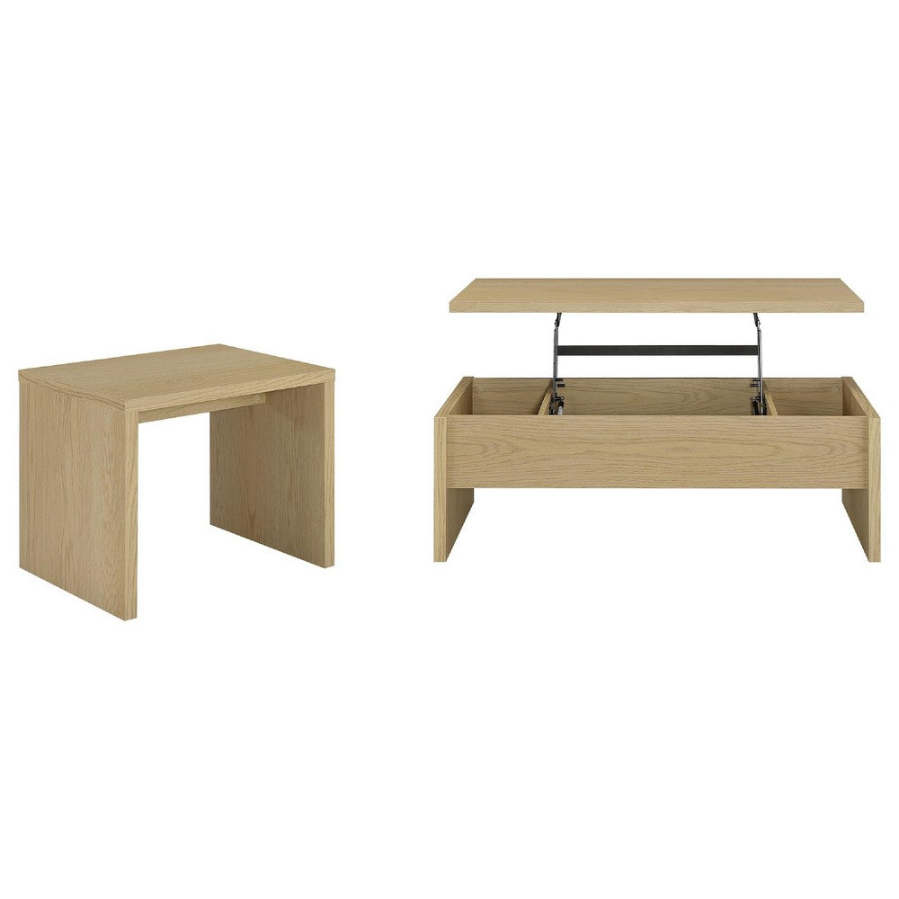 Kerra 2Pc Lift-Top Coffee Table and End Table Set | Light Oak Wood