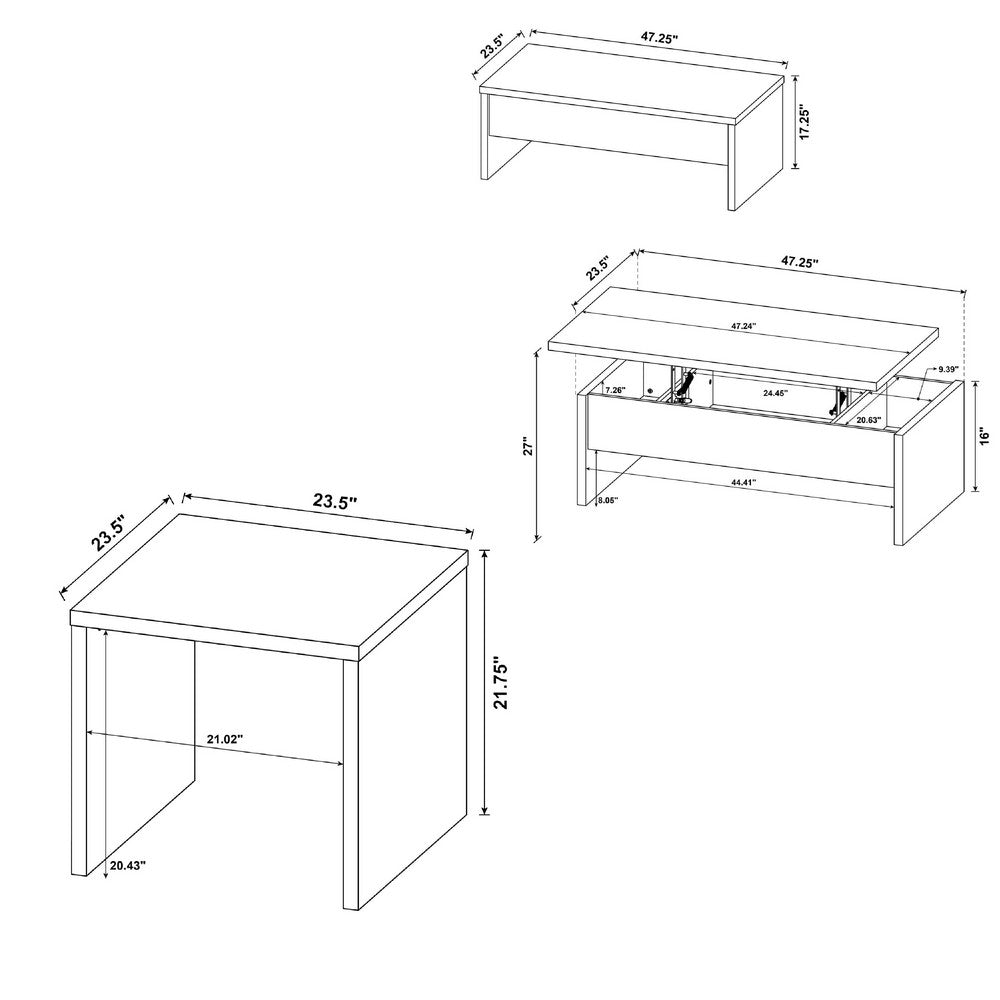 Kerra 2Pc Lift-Top Coffee Table and End Table Set | Light Oak Wood