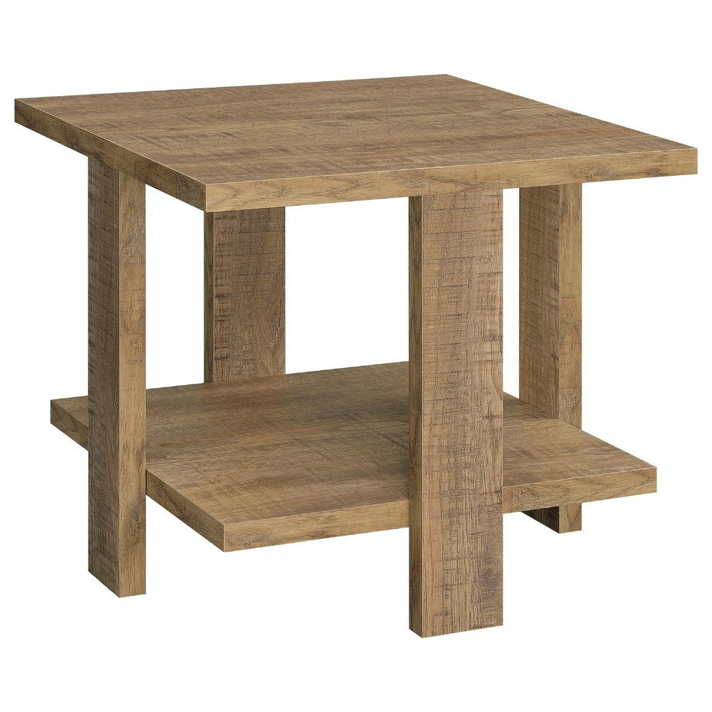 Dew 2Pc Coffee and End Table Set with Lower Shelf | Mango Brown Wood