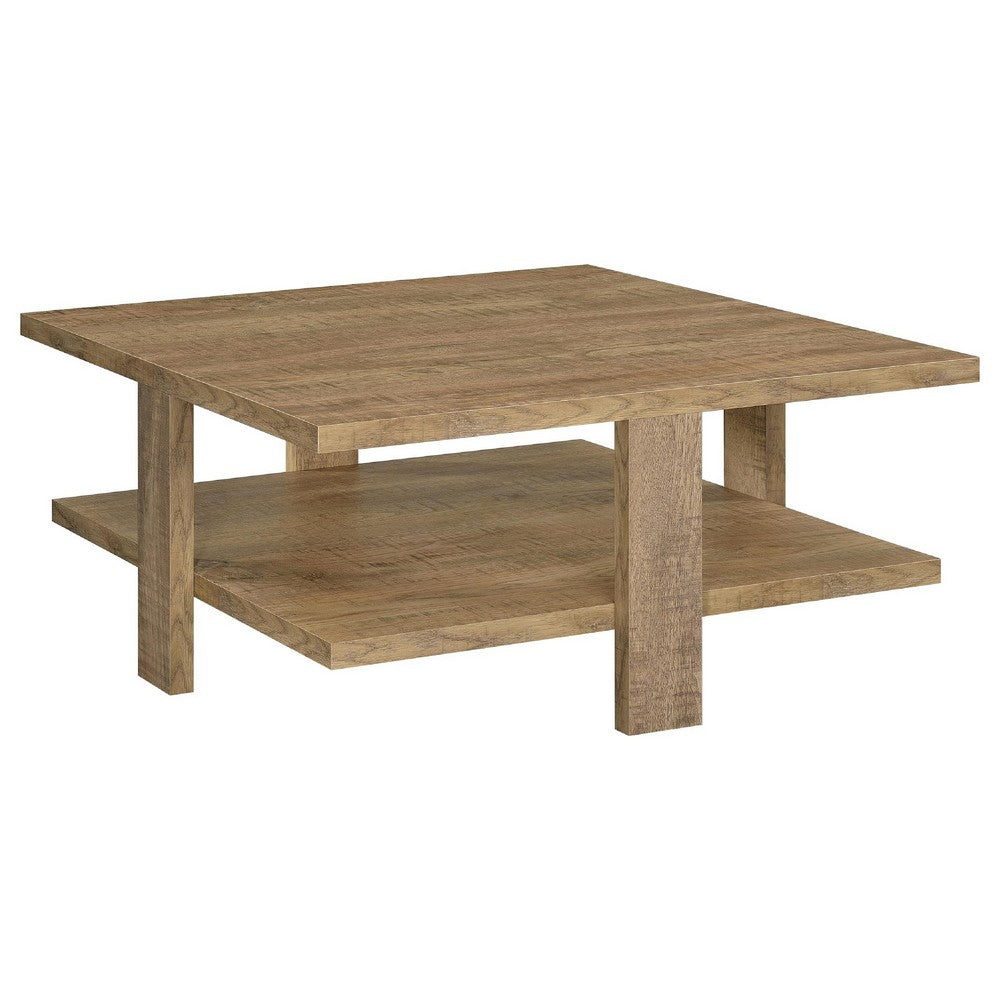 Dew 2Pc Coffee and End Table Set with Lower Shelf | Mango Brown Wood