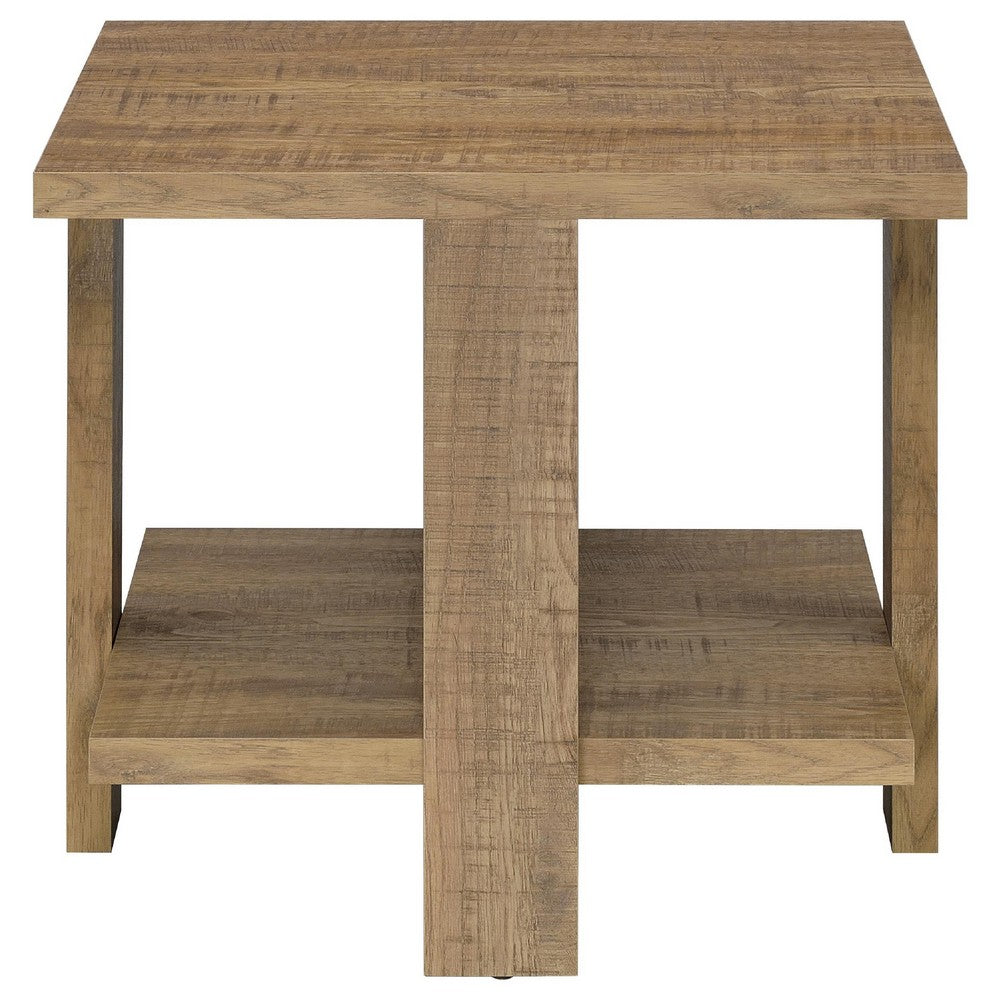 Dew 2Pc Coffee and End Table Set with Lower Shelf | Mango Brown Wood