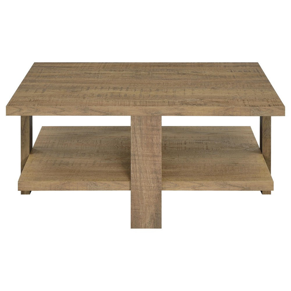 Dew 2Pc Coffee and End Table Set with Lower Shelf | Mango Brown Wood