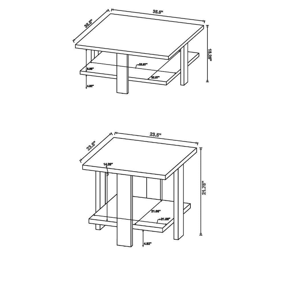 Dew 2Pc Coffee and End Table Set with Lower Shelf | Mango Brown Wood