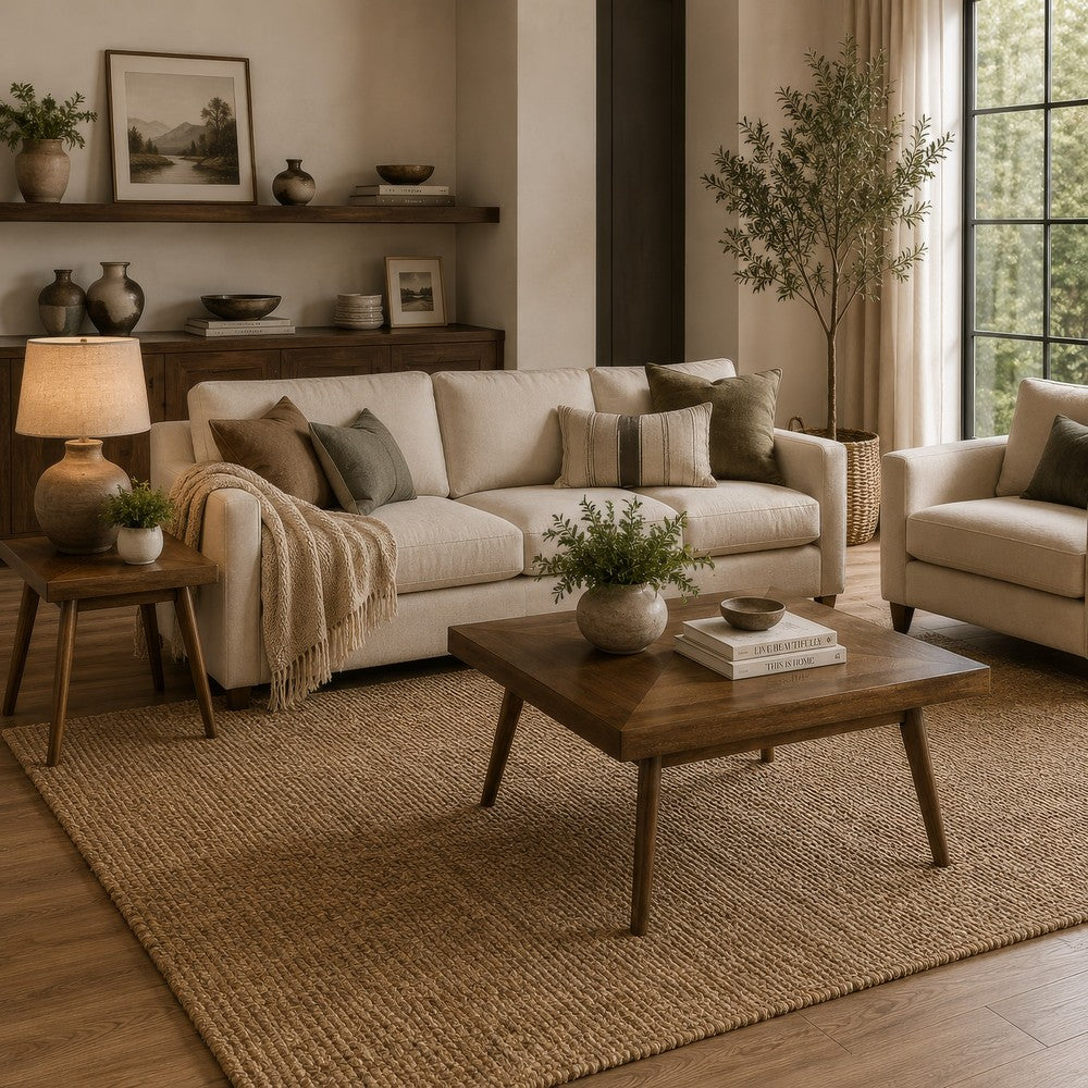 Layla 2Pc Square Coffee and End Table Set | Angled Legs | Walnut Wood