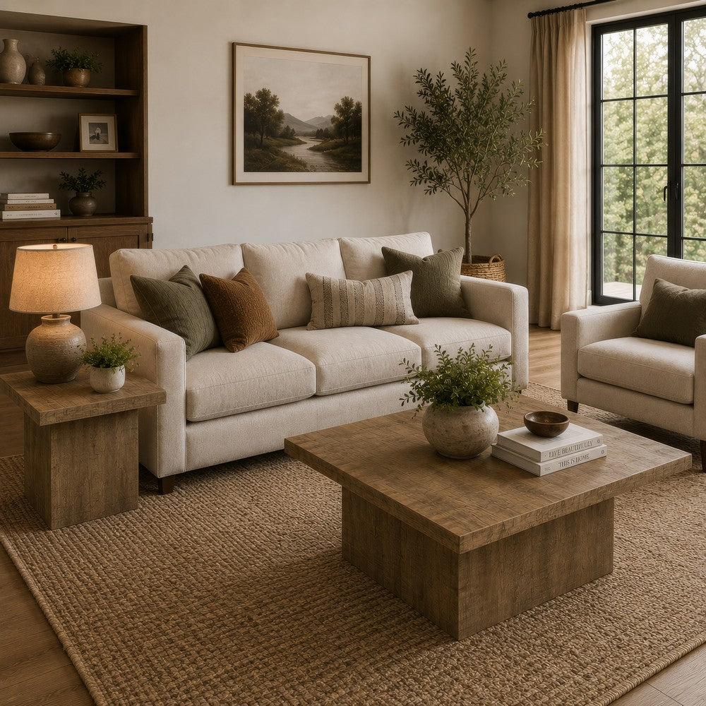 Darla 2Pc Square Coffee-End Table Set | Block Base | Mango Brown Wood