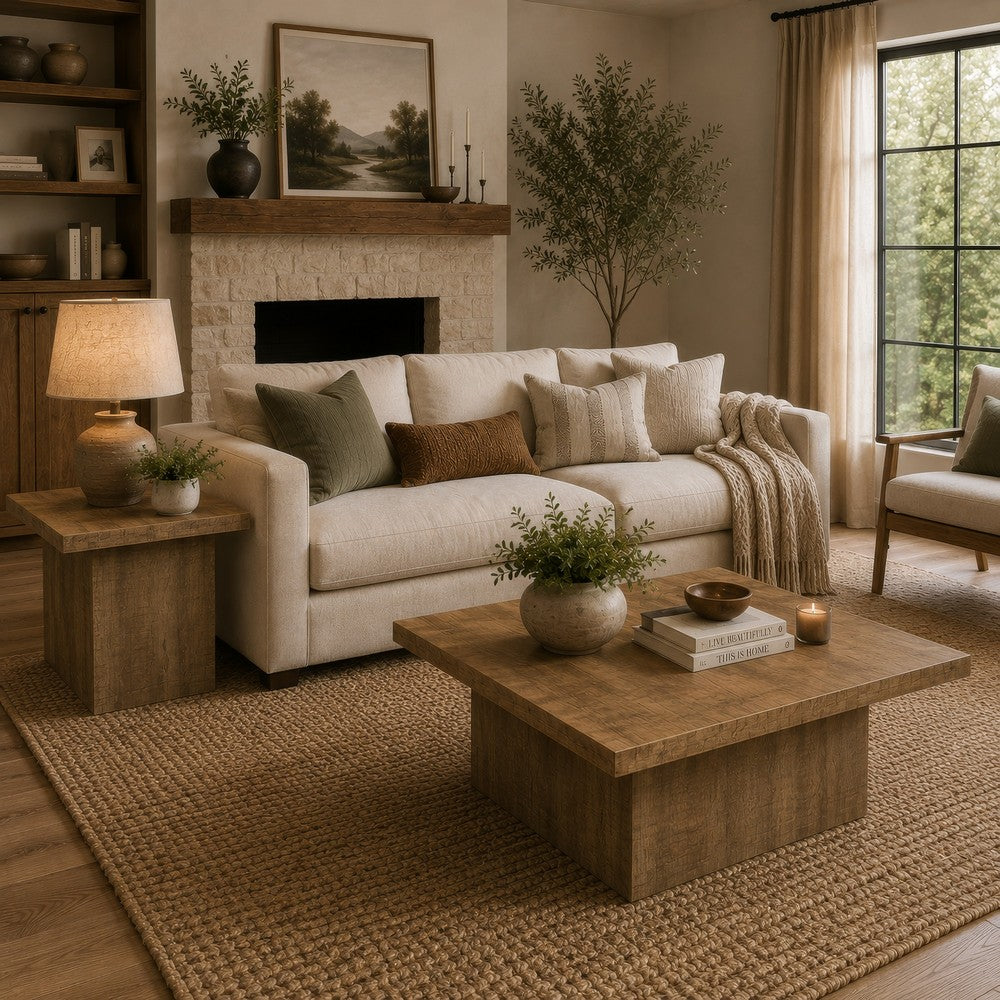 Darla 2Pc Square Coffee-End Table Set | Block Base | Mango Brown Wood