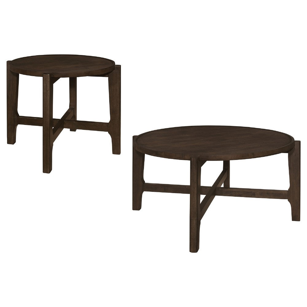 Katie 2Pc Coffee and End Table Set | X-cross Base | Brown Solid Wood