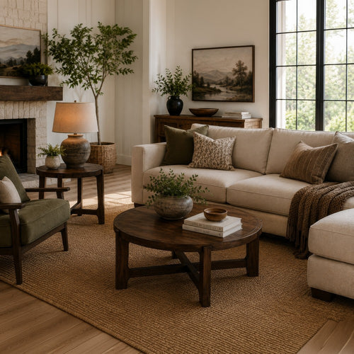 Katie 2Pc Coffee and End Table Set | X-cross Base | Brown Solid Wood