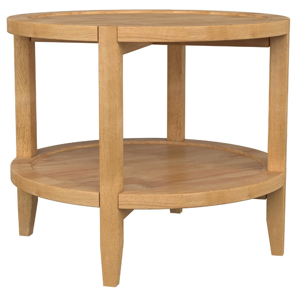 Camilia 2Pc Round Coffee-End Table Set | Lower Shelf | Maple Brown Wood