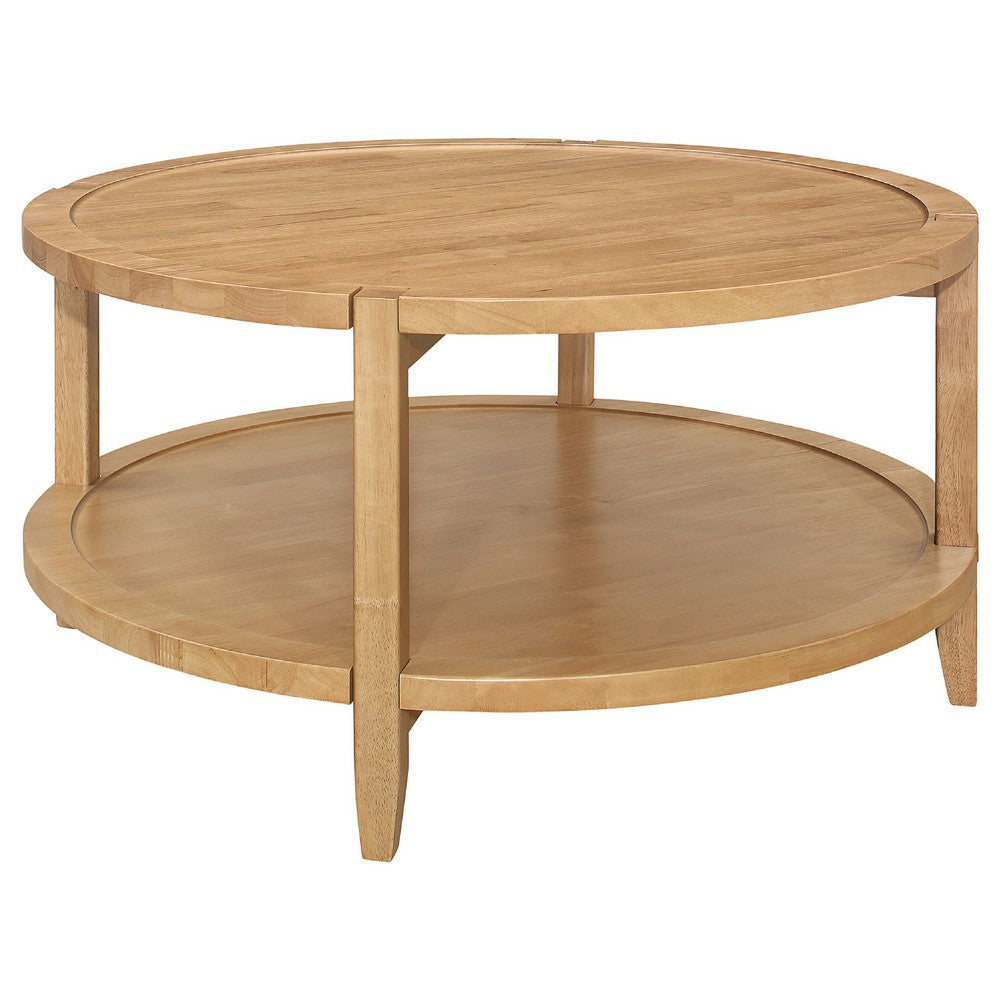 Camilia 2Pc Round Coffee-End Table Set | Lower Shelf | Maple Brown Wood