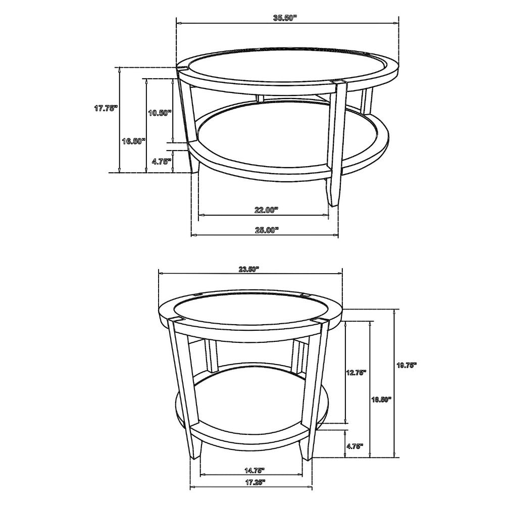 Camilia 2Pc Round Coffee-End Table Set | Lower Shelf | Maple Brown Wood