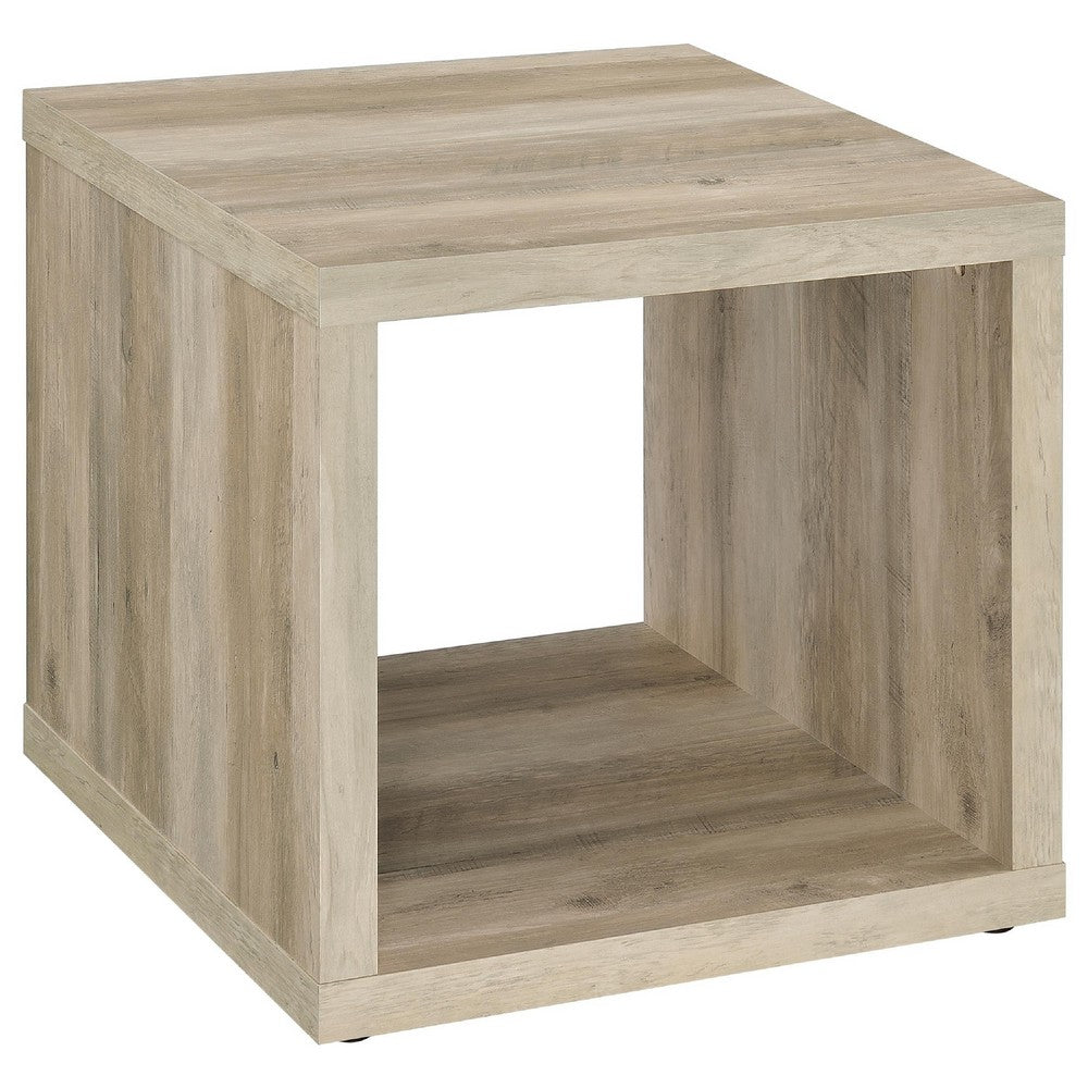 Rizz 3Pc Square Coffee and End Table Set w Shelf | Distressed Pine Wood