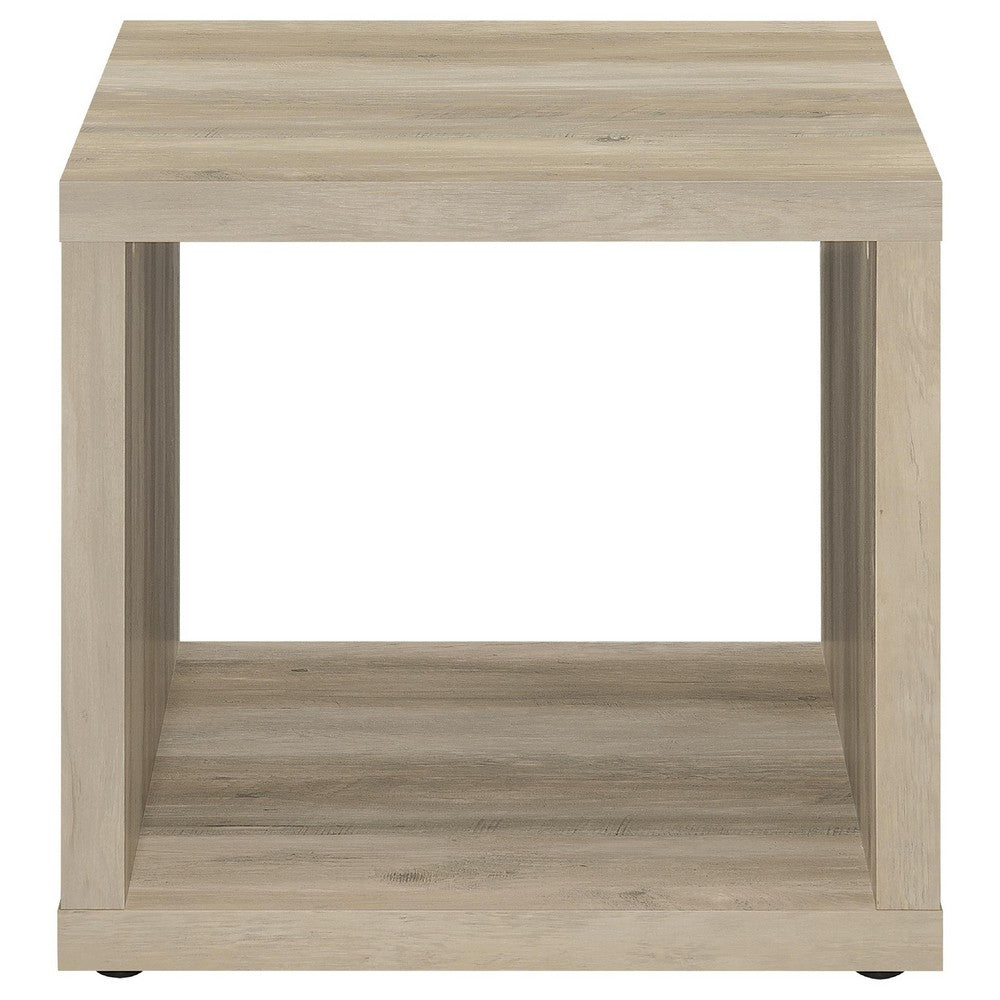 Rizz 3Pc Square Coffee and End Table Set w Shelf | Distressed Pine Wood