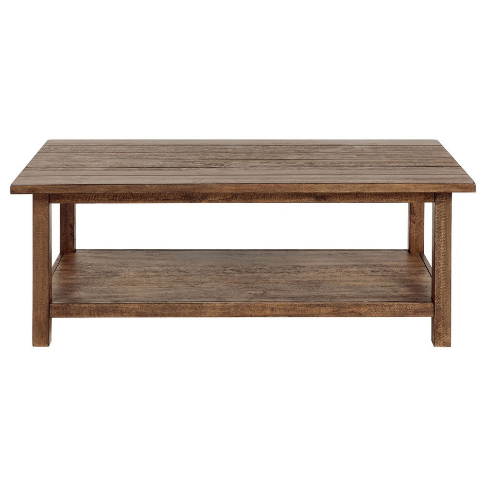 Ayne 2Pc Coffee and End Table Set | Lower Shelf | Distressed Brown Wood