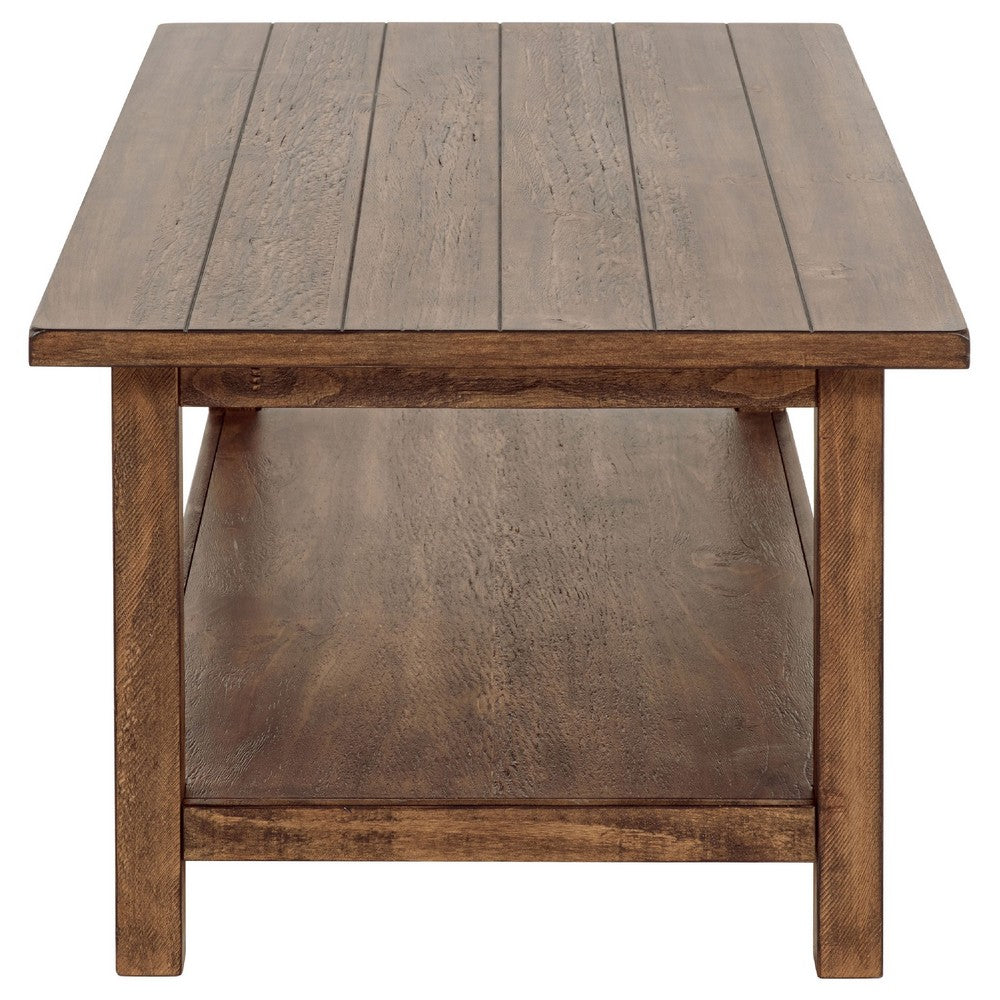 Ayne 2Pc Coffee and End Table Set | Lower Shelf | Distressed Brown Wood