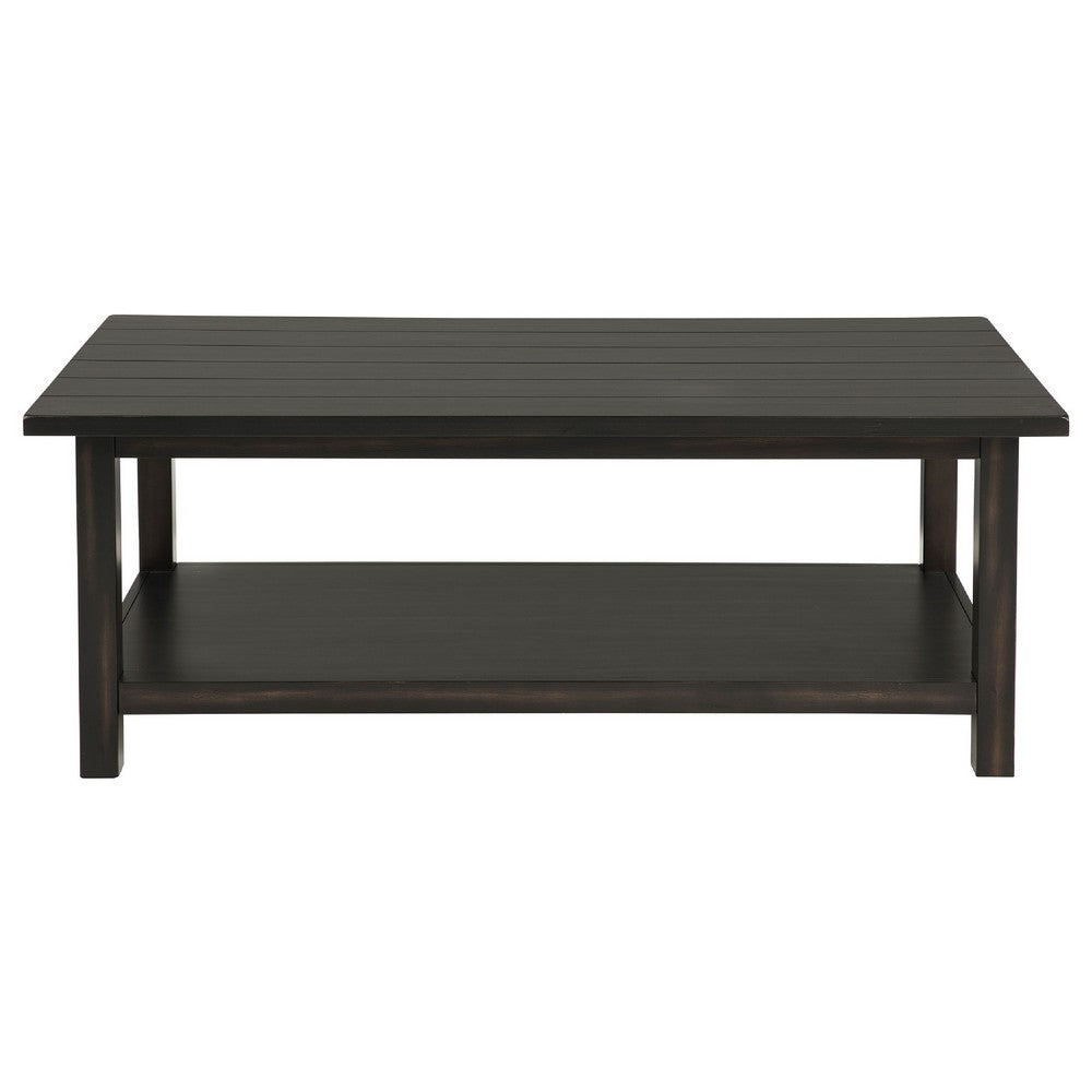 Ayne 2Pc Coffee and End Table Set | Lower Shelf | Distressed Black Wood