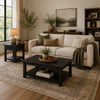 Ayne 2Pc Coffee and End Table Set | Lower Shelf | Distressed Black Wood