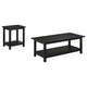 Ayne 2Pc Coffee and End Table Set with Shelf | Distressed Black Wood
