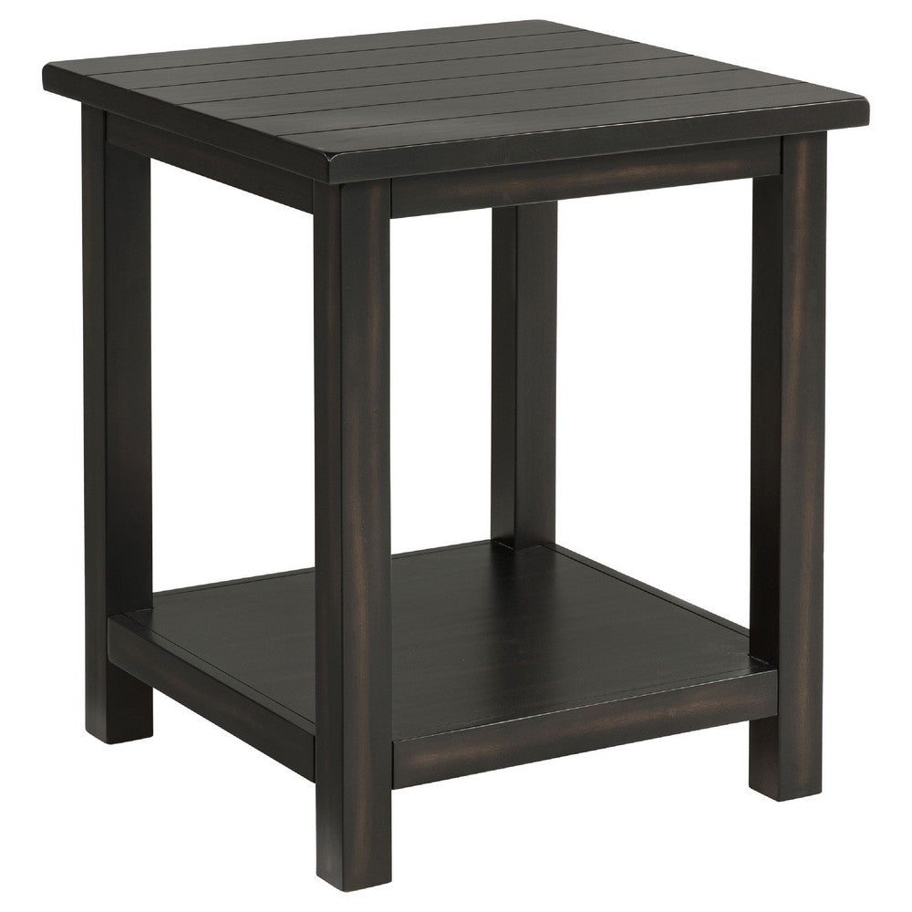 Ayne 2Pc Coffee and End Table Set with Shelf | Distressed Black Wood