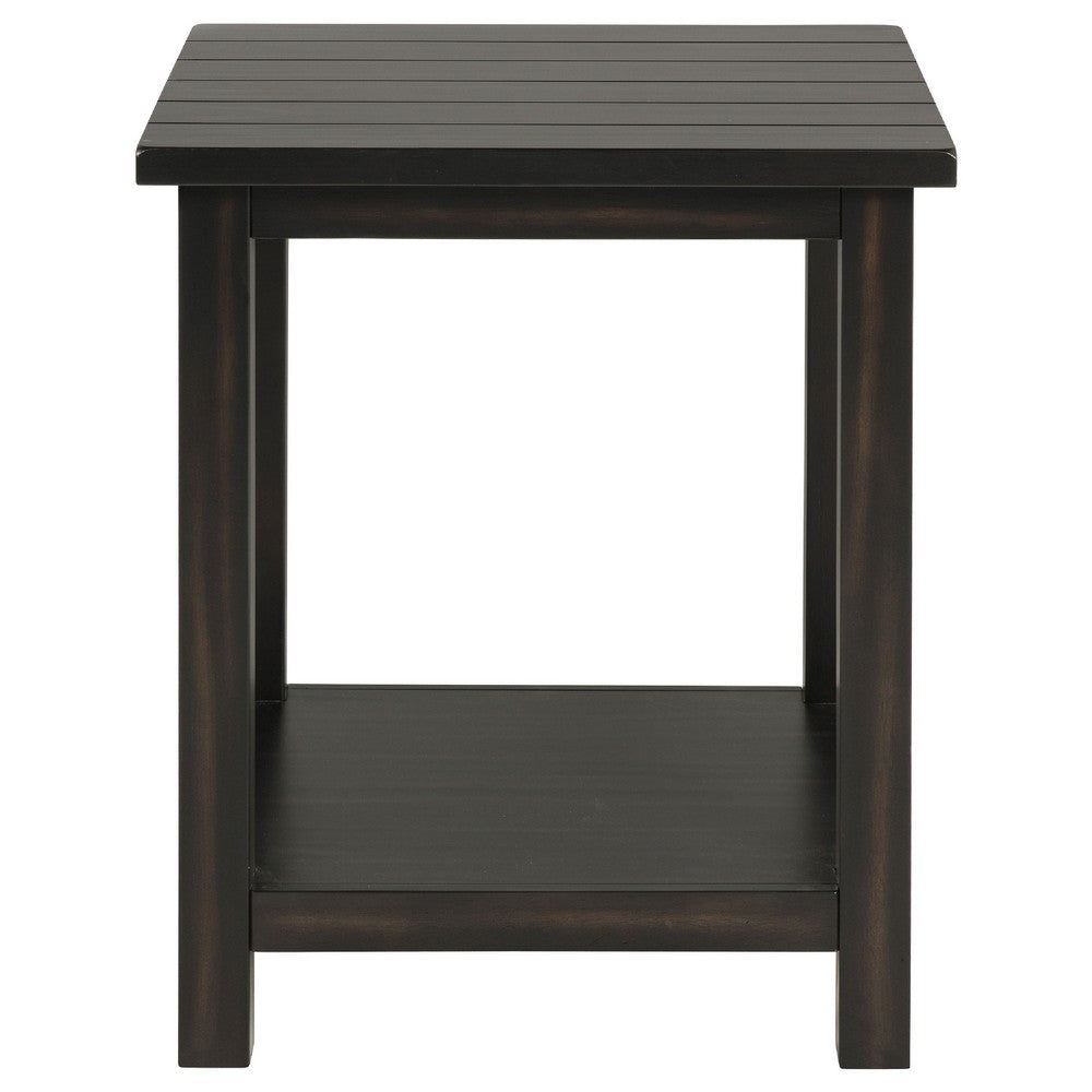 Ayne 2Pc Coffee and End Table Set with Shelf | Distressed Black Wood