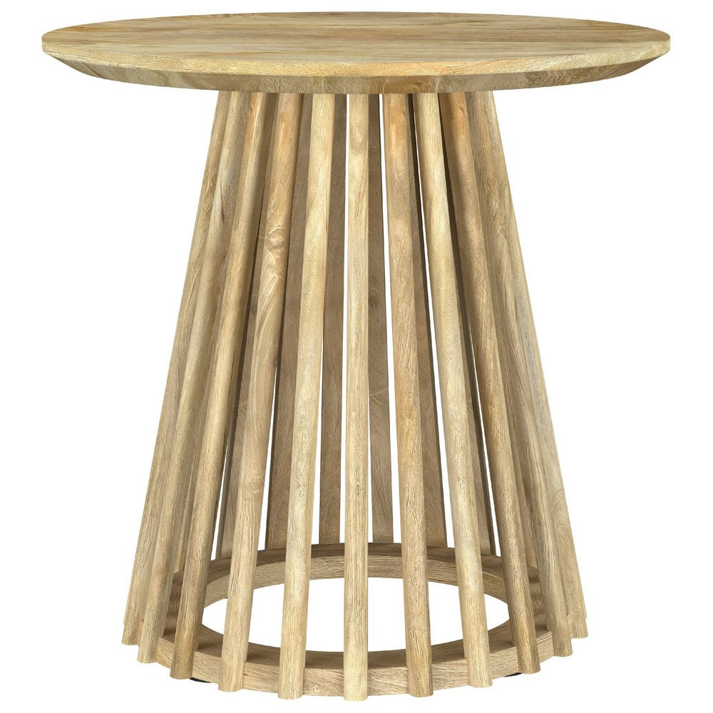Trey Round End Side Table | Spindle Pedestal Base | Natural Mango Wood 22"