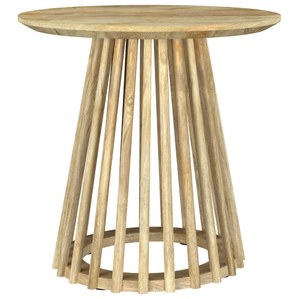 Trey Round End Side Table | Spindle Pedestal Base | Natural Mango Wood 22"