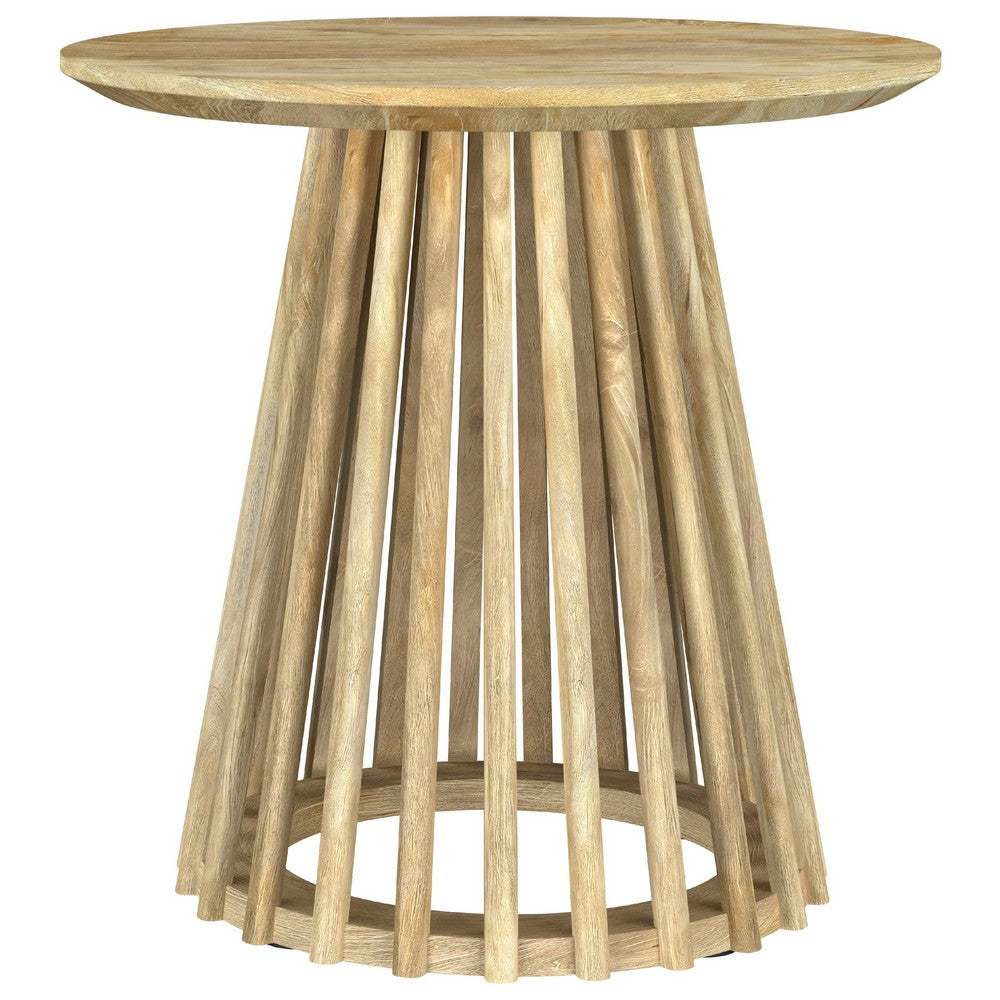 Trey Round End Side Table | Spindle Pedestal Base | Natural Mango Wood 22"