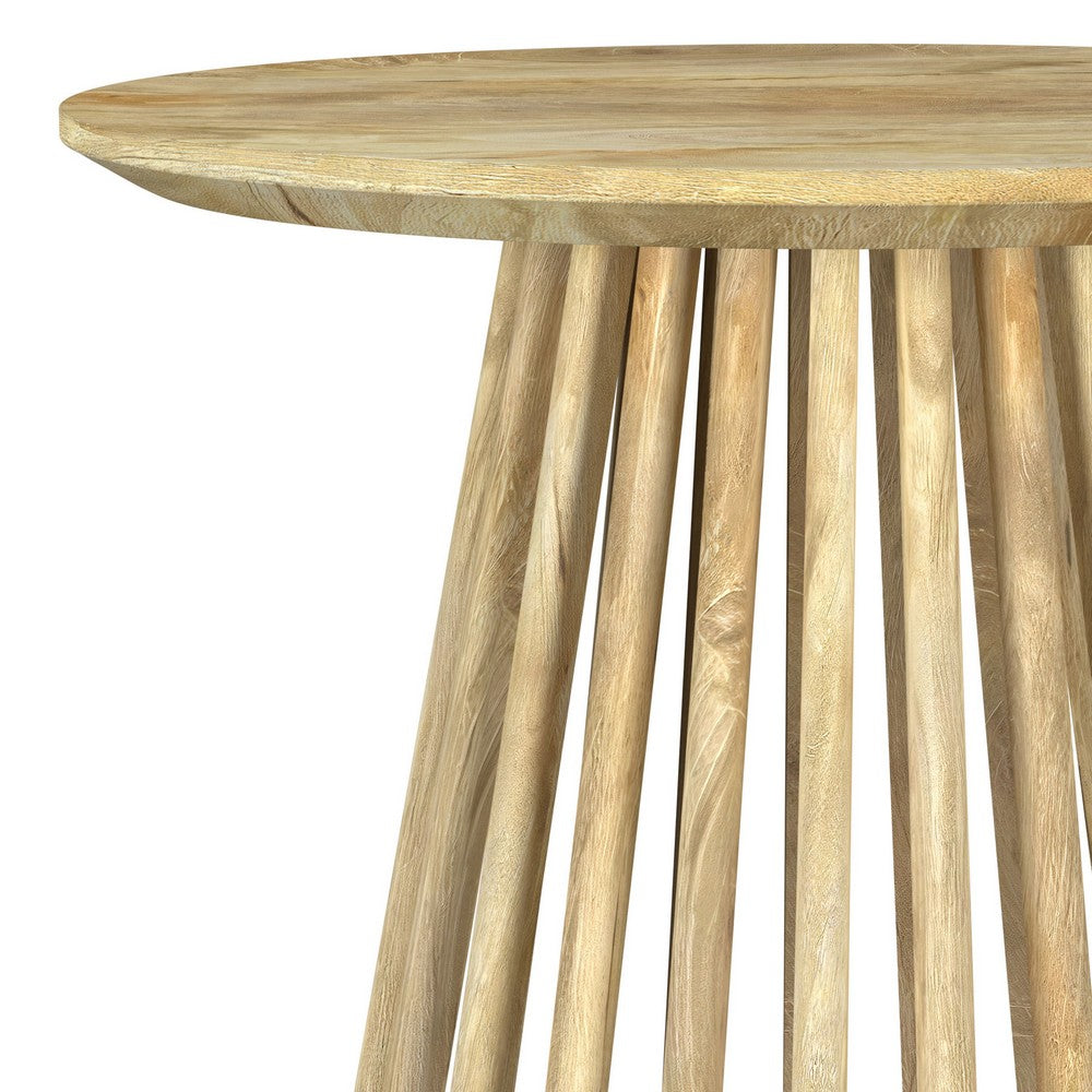 Trey Round End Side Table | Spindle Pedestal Base | Natural Mango Wood 22"