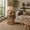 Trey Round End Side Table | Spindle Pedestal Base | Natural Mango Wood 22"