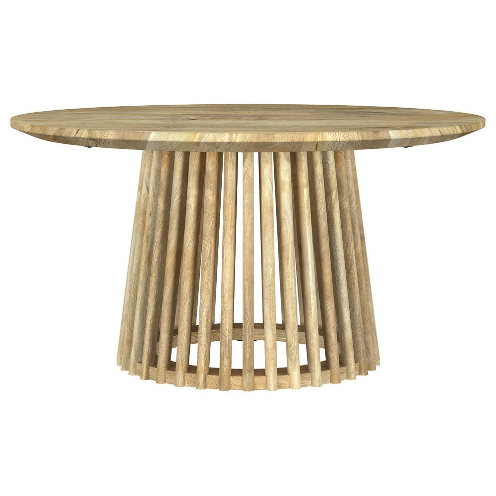 Trey Cocktail Coffee Table | Spindle Pedestal Base | Natural Mango Wood 30"