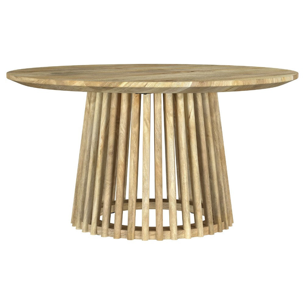 Trey Cocktail Coffee Table | Spindle Pedestal Base | Natural Mango Wood 30"