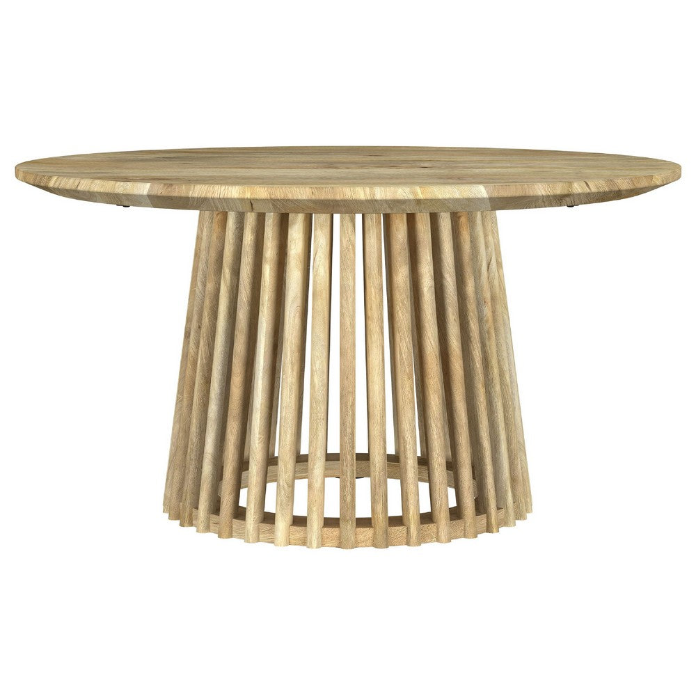 Trey Cocktail Coffee Table | Spindle Pedestal Base | Natural Mango Wood 30"