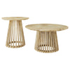 Trey 2Pc Round Coffee and End Table Set | Slatted Base | Mango Wood