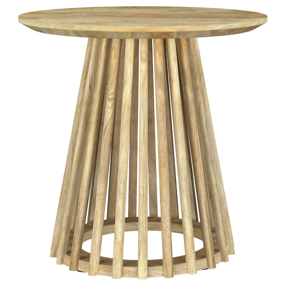 Trey 2Pc Round Coffee and End Table Set | Slatted Base | Mango Wood