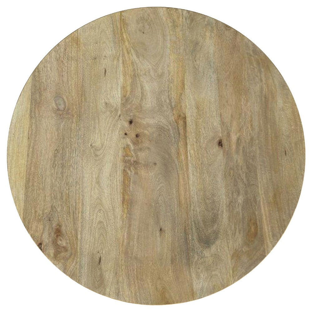 Trey 2Pc Round Coffee and End Table Set | Slatted Base | Mango Wood