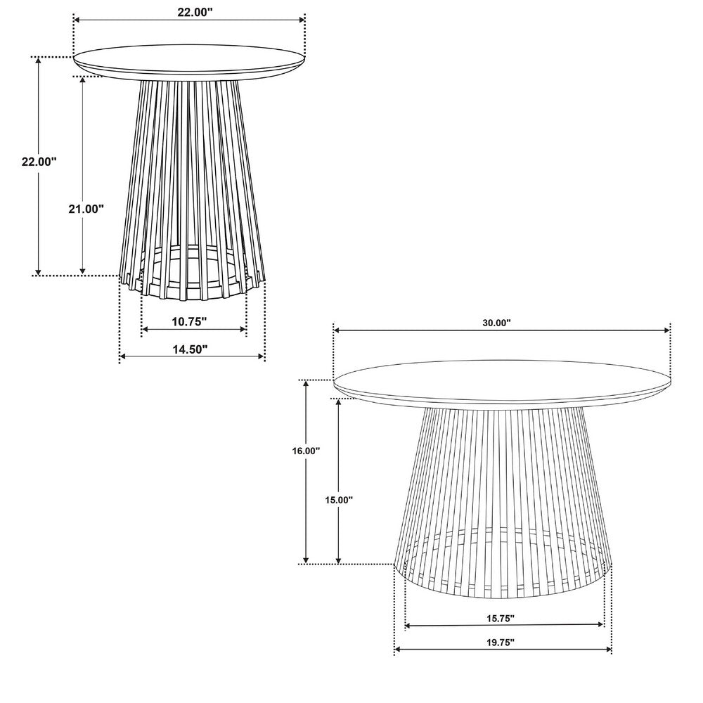 Trey 2Pc Round Coffee and End Table Set | Slatted Base | Mango Wood