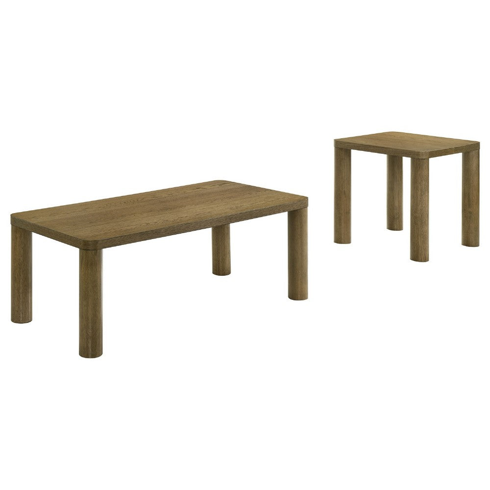 Givy 2Pc Cocktail Coffee and End Table Set | Brown Oak Finish Wood 47"