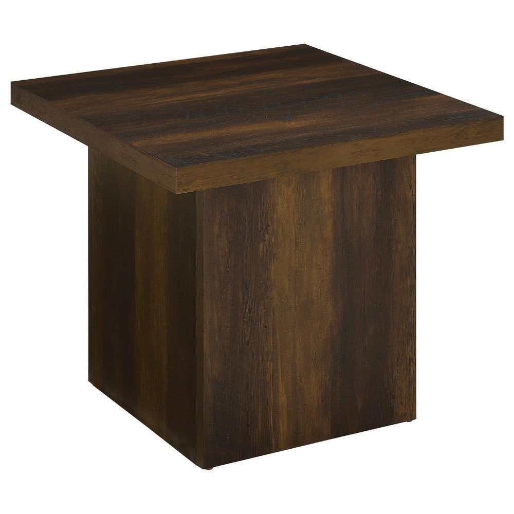 Darla 2Pc Square Coffee and End Table Set | Block Bases | Dark Pine Wood