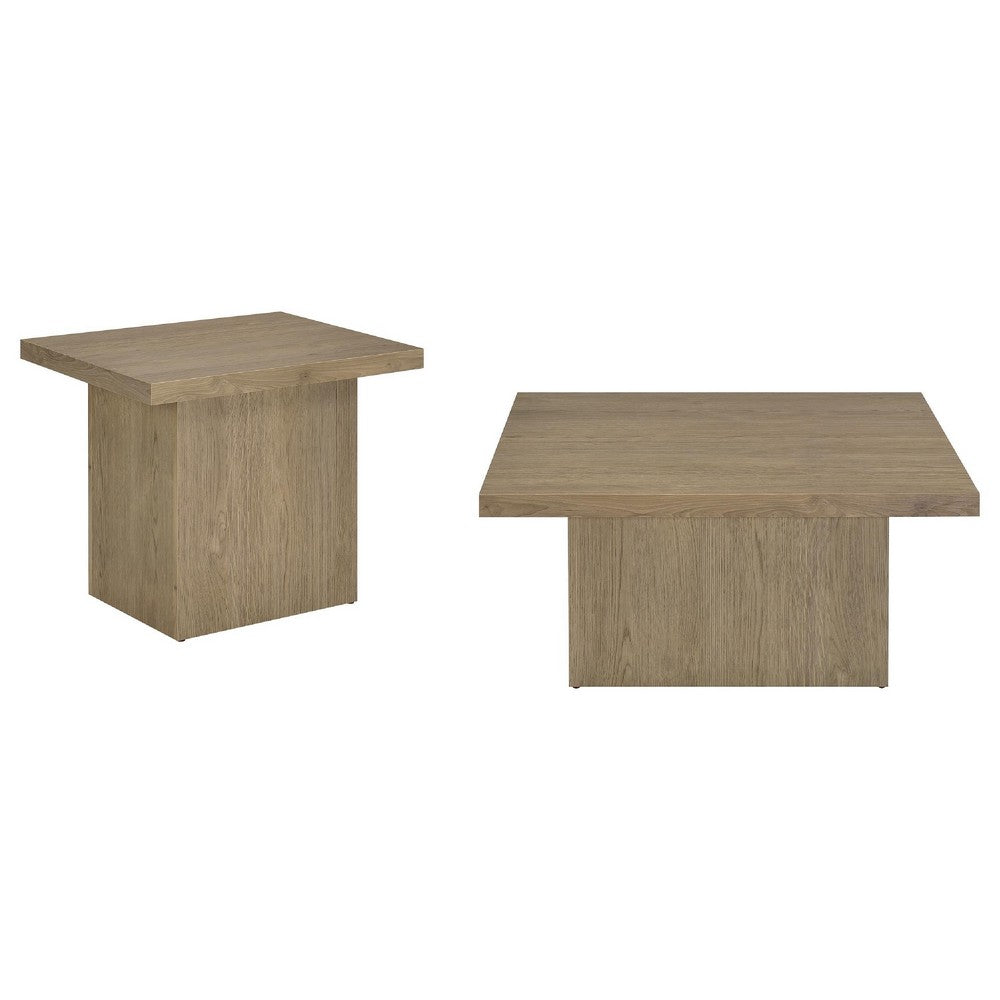 Darla 2Pc Square Coffee & End Table Set | Block Base | Latte Brown Wood