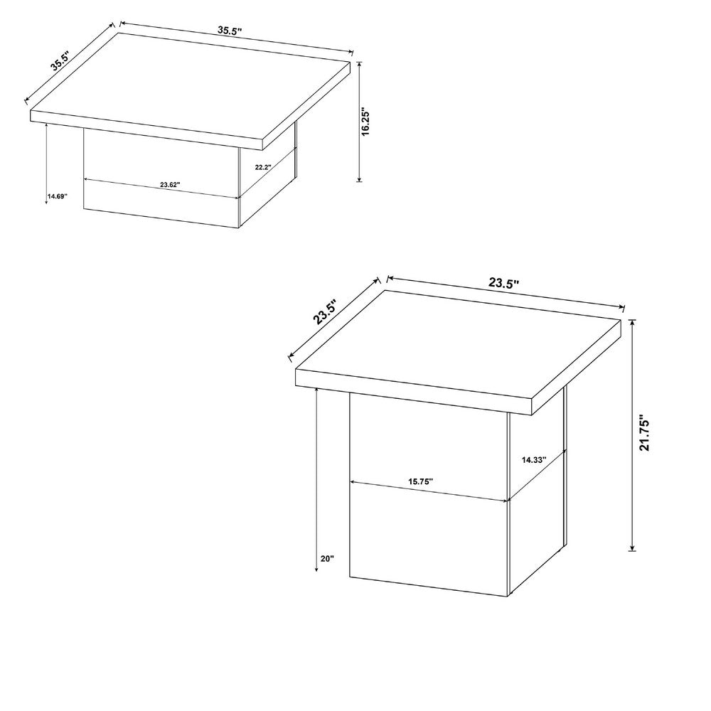 Darla 2Pc Square Coffee & End Table Set | Block Base | Latte Brown Wood
